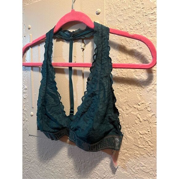 PINK By Victorias Secret Dark Green Lace Bralette Size Large - Picture 2 of 7